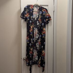 Zara Ruffled Tie Front Orange and White Maxi Dress